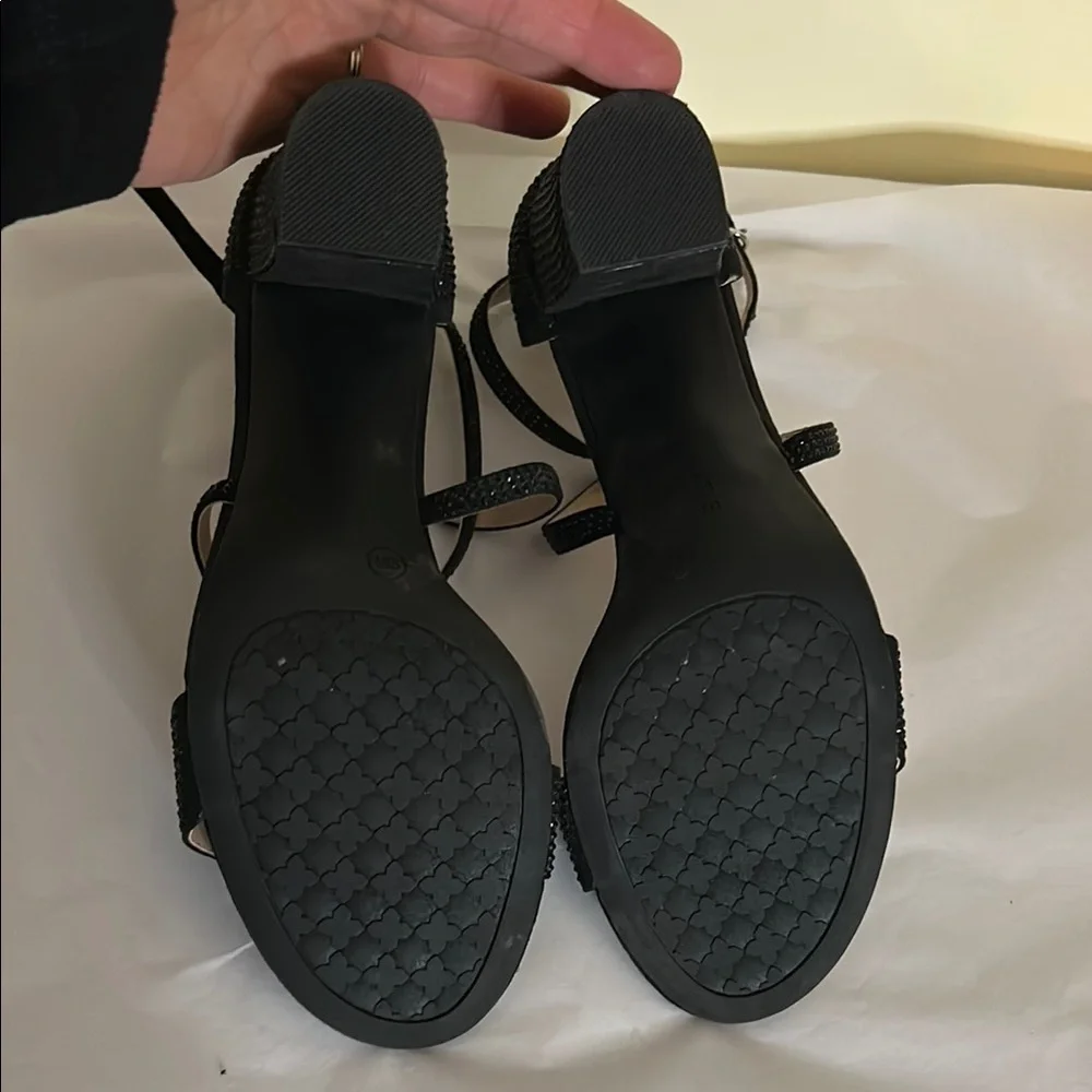 Kelly and Kate Paloona Elegant Black Rhinestone Strappy Sandals Block Heel 9